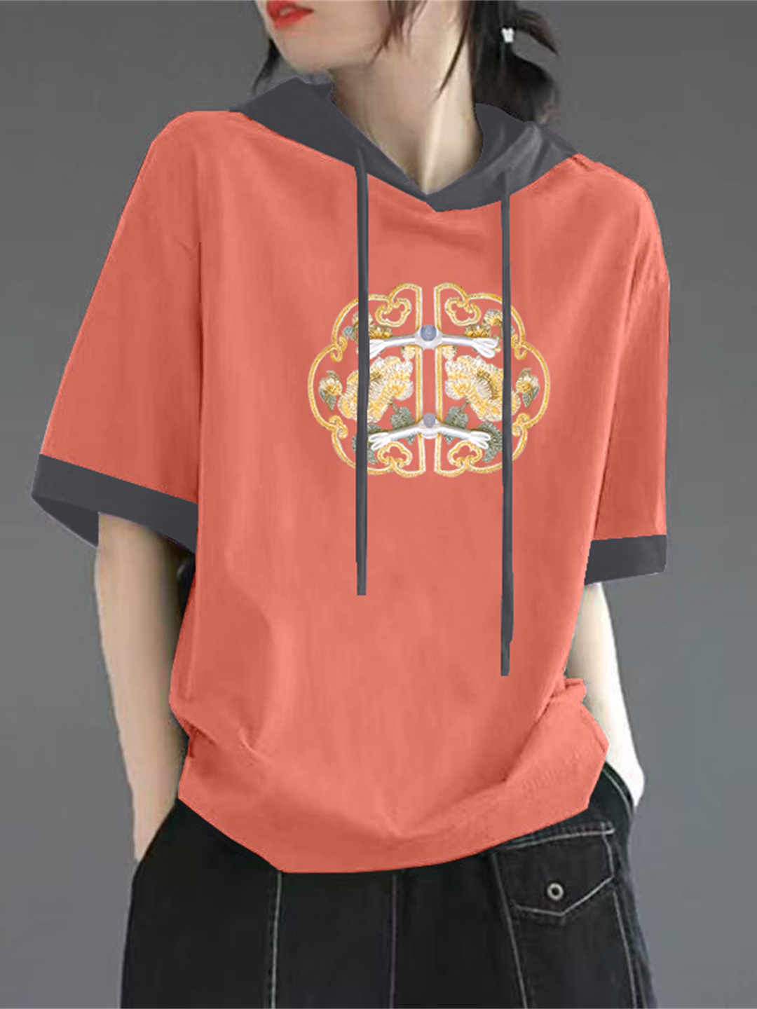 Red Pure Cotton Short Sleeve T - Streetwear Brand Hats 评论和价格